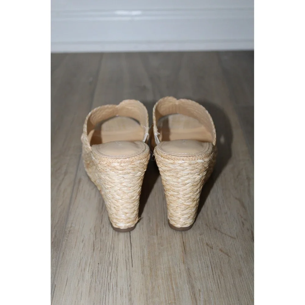 Marc Fisher Women's 6.5M Natural Raffia Woven Wedge Platform Slide Sandals Beige